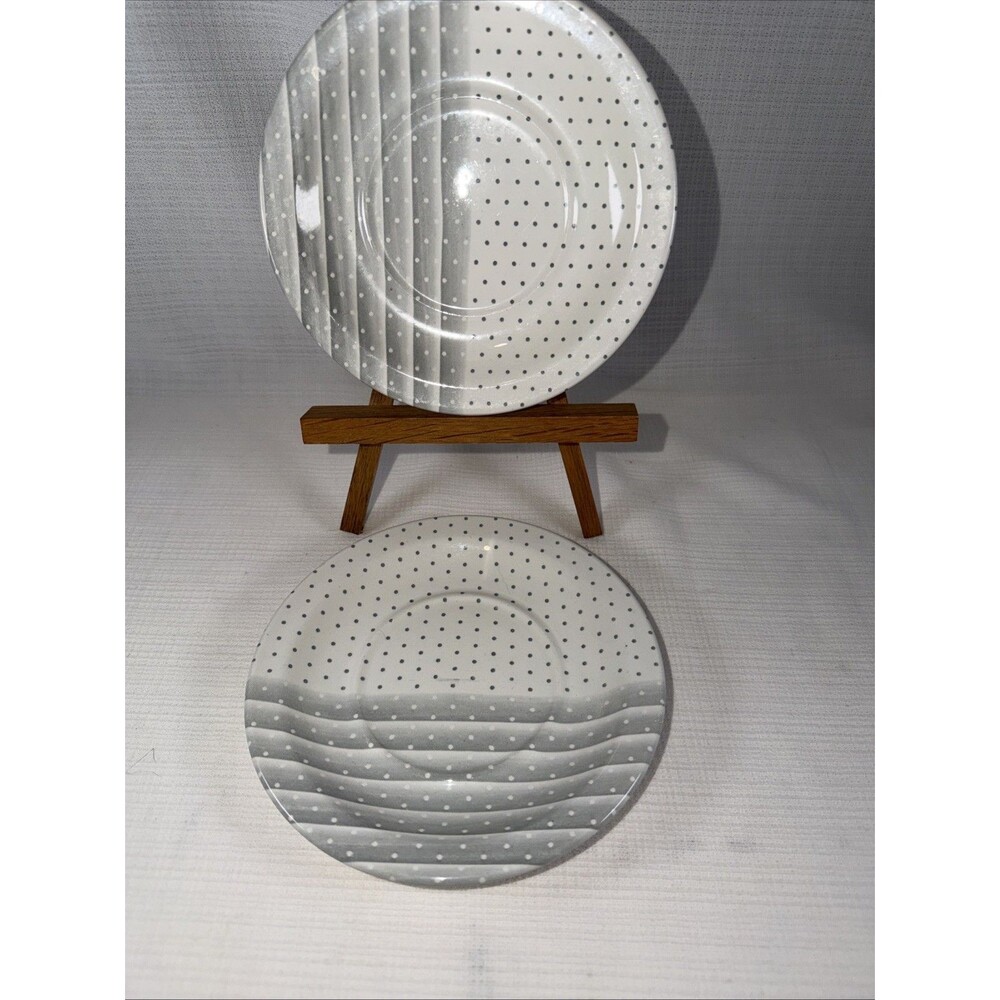 Vintage Churchill England Ironstone Cup Saucers - Shades Gray Pattern Set Of 2